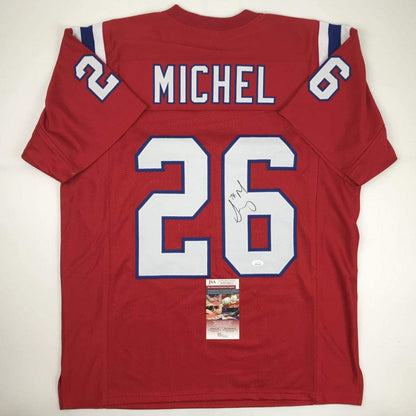 Autographed/Signed Sony Michel New England Red Football Jersey JSA COA