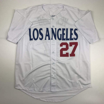 Autographed/Signed Alex Verdugo Los Angeles LA White Baseball Jersey Beckett BAS COA