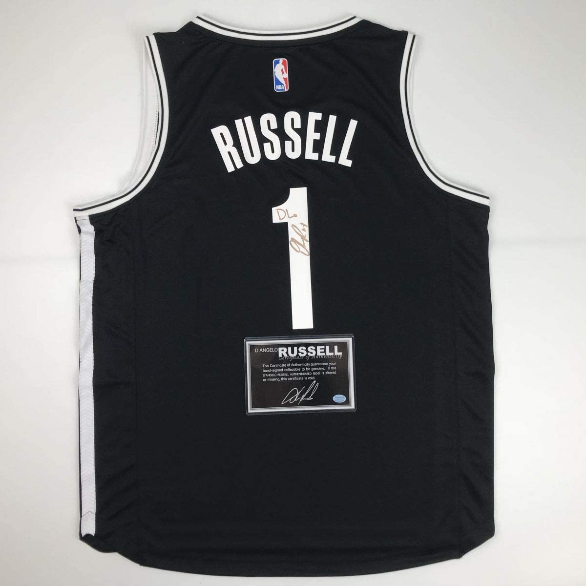 Autographed/Signed D'Angelo Russell DLo Brooklyn Black Basketball Jersey Athlete Holo COA