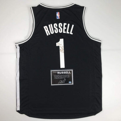 Autographed/Signed D'Angelo Russell DLo Brooklyn Black Basketball Jersey Athlete Holo COA
