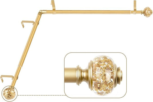 Corner Window Curtain Rod 36-72 Inch, USFOOK 3/4 Inch Corner Curtain Rods for Windows 24 to 68 Inch, Drapery Rod with Luxury Gold Translucent Finials
