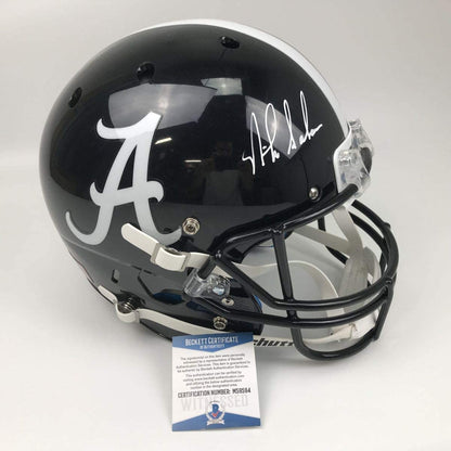 Autographed/Signed Nick Saban Alabama Crimson Tide Black Full Size FS F/S Replica College Football Helmet JSA COA