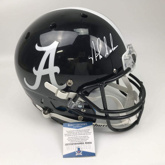 Autographed/Signed Nick Saban Alabama Crimson Tide Black Full Size FS F/S Replica College Football Helmet JSA COA