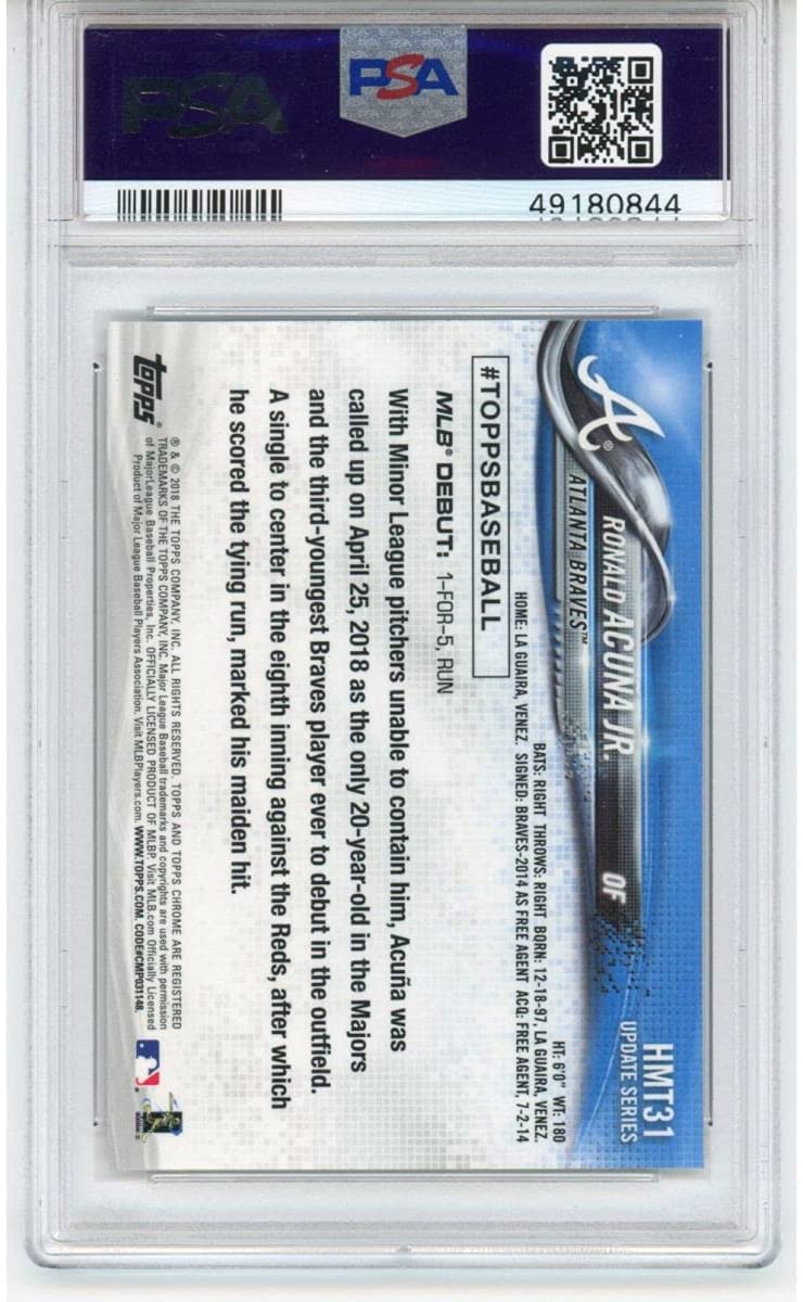 Graded 2018 Topps Chrome Update Ronald Acuna Jr. #HMT31 Rookie RC Baseball Card PSA 10 Gem Mint