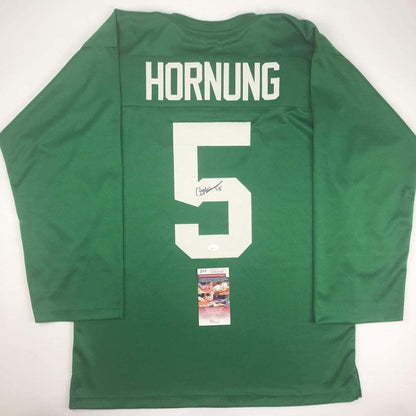 Autographed/Signed Paul Hornung Notre Dame Green College Football Jersey JSA COA