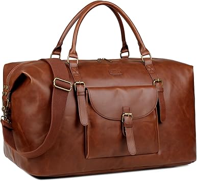 Baosha Masculine Leather Travel Duffel Bag 50L Weekend bag Weekender Overnight Carry on Vintage for Men HB-15 (Brown)