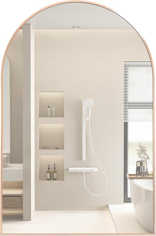 24"x36" Arched Mirror Gold Vanity Wall Mirror, Wall Mounted Mirror, Brushed Modern Metal Frame Mounted Mirror Curved Arch Hanging Mirror for Bathroom, Bedroom, Entryway, Living/Dressing Room D�©cor