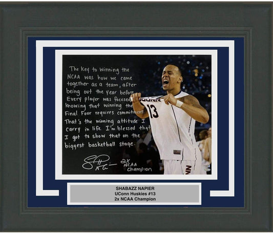 Framed Autographed/Signed Shabazz Napier Inscribed Story UConn Huskies 16x20 College Basketball Photo Fanatics COA