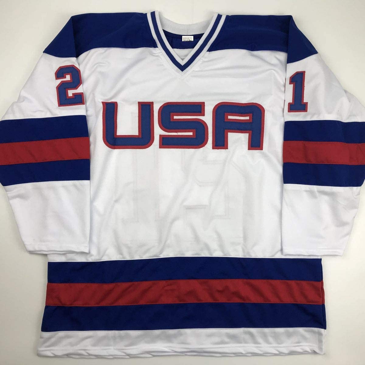 Autographed/Signed Mike Eruzione White Team USA Miracle On Ice 1980 Hockey Jersey JSA COA