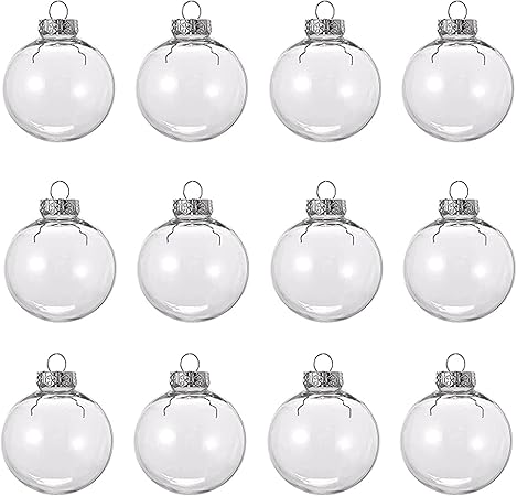 12 Pcs 3.15 Inch Clear Plastic Fillable Ornament Balls, Removable Top Clear Hanging Ornaments Ball, DIY Plastic Ornaments Round Balls, Perfect for Decoration On Christmas Trees, Wedding, Party