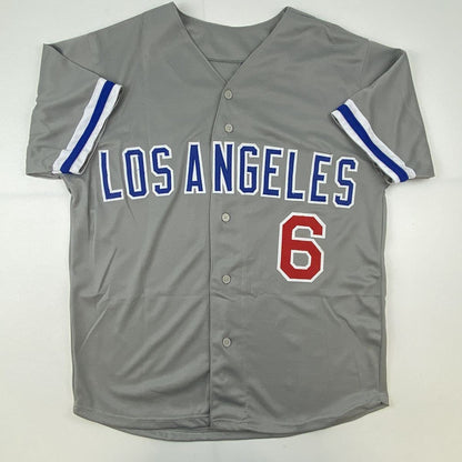 Autographed/Signed Steve Garvey Los Angeles LA Grey Baseball Jersey Beckett BAS COA