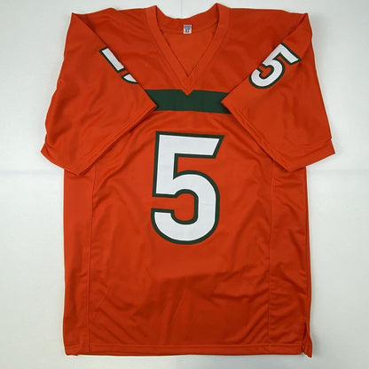 Autographed/Signed Andre Johnson Miami Orange College Football Jersey JSA COA