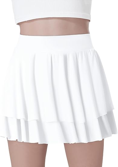 EXARUS Girls Tennis Skirts Athletic Golf Skorts Dance with Underneath Cheer Flowy Tiered Mini Pleated Preppy for Kids