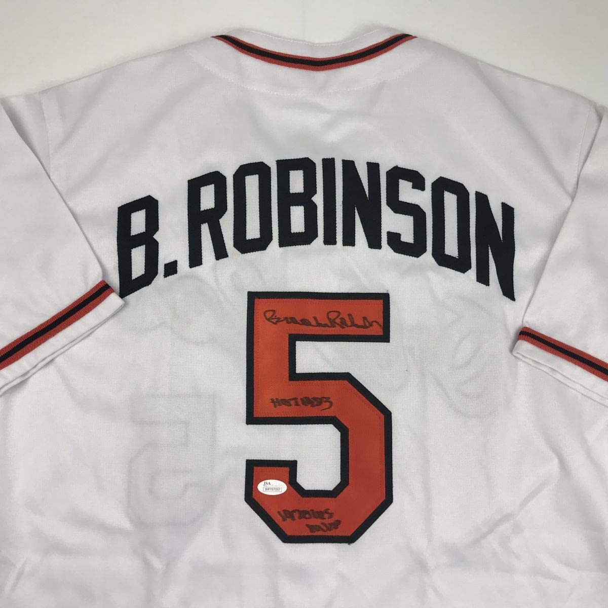 Autographed/Signed Brooks Robinson 1970 WS MVP HOF 1983 Baltimore White Baseball Jersey JSA COA Holo