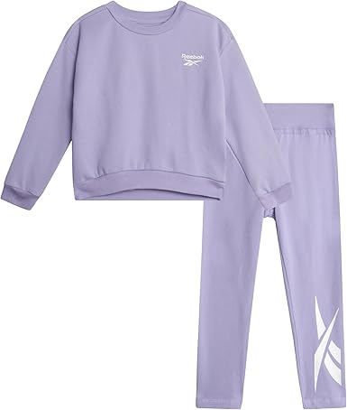 Reebok Girls' Legging Set - 2 Piece Fleece Hoodie Sweatshirt and Leggings Active Pants Set for Toddlers/Girls (Sizes: 2T-6X), Size 6, Lavender 2