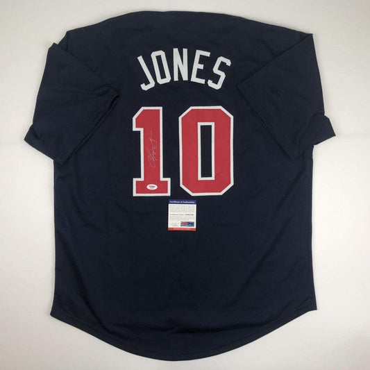 Autographed/Signed Chipper Jones Atlanta Blue Baseball Jersey PSA/DNA COA