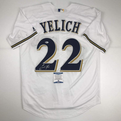 Autographed/Signed Christian Yelich Milwaukee White Baseball Jersey Beckett BAS COA