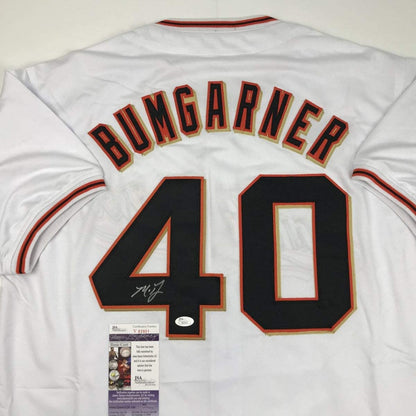 Autographed/Signed Madison Bumgarner San Francisco White Baseball Jersey JSA COA