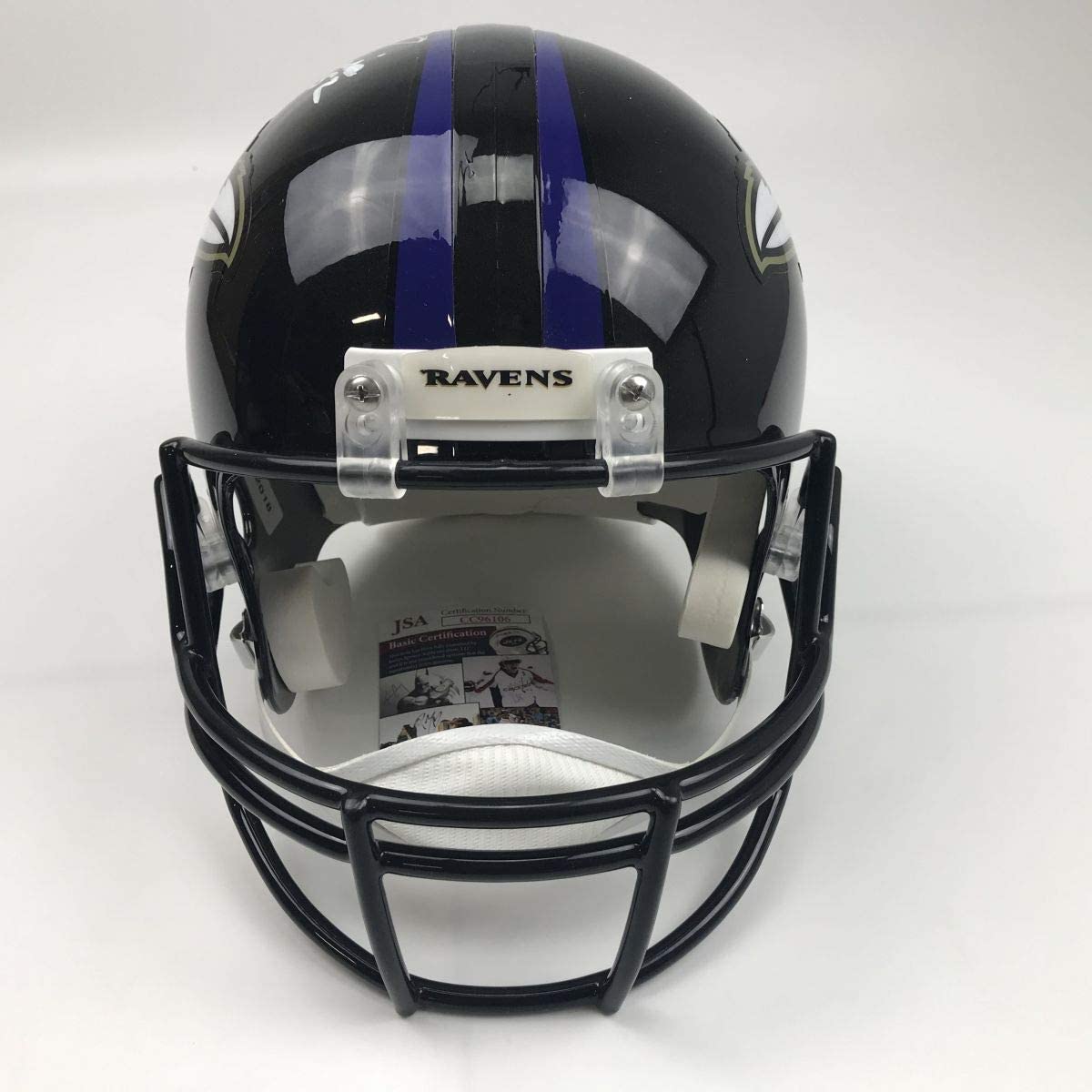 Autographed/Signed Ray Lewis Baltimore Ravens Full Size FS F/S Replica Football Helmet JSA COA