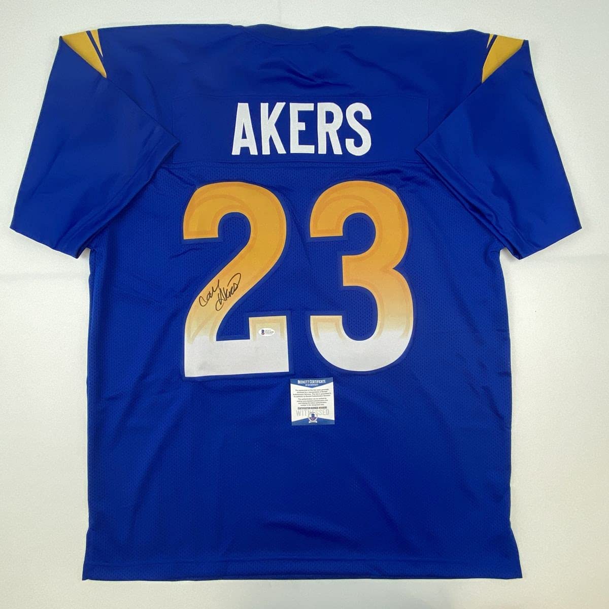 Autographed/Signed Cam Akers Los Angeles LA Blue Football Jersey Beckett BAS COA