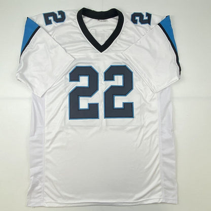 Autographed/Signed Christian McCaffrey Carolina White Football Jersey Beckett BAS COA