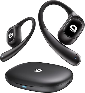 Open Ear Earbuds, True Wireless Open Ear Headphones with Earhooks, Air Conduction earphones, Touch Control, Dual Noise-Cancelling Mics, Up to 30 Hours Power with Case, IPX5, Workouts, Yoga, Running