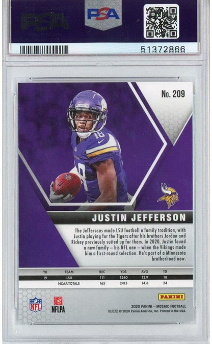 Graded 2020 Panini Mosaic Justin Jefferson #209 Rookie RC Football Card PSA 10 Gem Mint