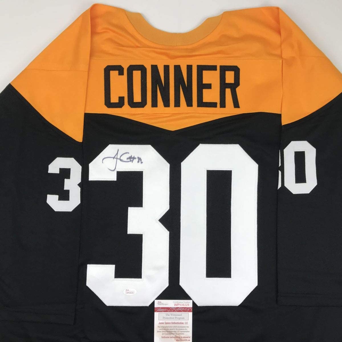 Autographed/Signed James Conner Pittsburgh Retro Black Football Jersey JSA COA
