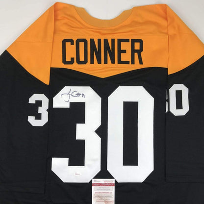 Autographed/Signed James Conner Pittsburgh Retro Black Football Jersey JSA COA