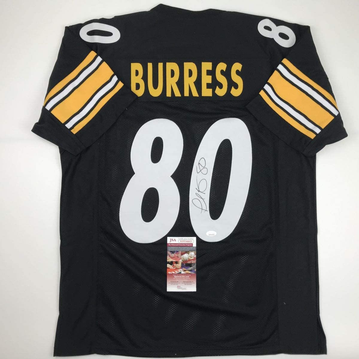 Autographed/Signed Plaxico Burress Pittsburgh Black Football Jersey JSA COA