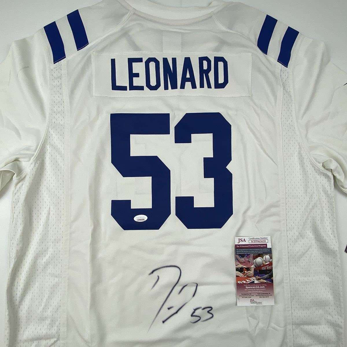 Autographed/Signed Darius Leonard Indianapolis Colts White Authentic Football Jersey JSA COA