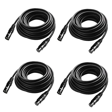 25 ft Flexible DMX Cable, JLPOW Gold-Plated 3 Pin Signal XLR Male to Female DMX Cable Wire, Best for DJ Stage Lighting Moving Head Lights Par Light (4 Pack)