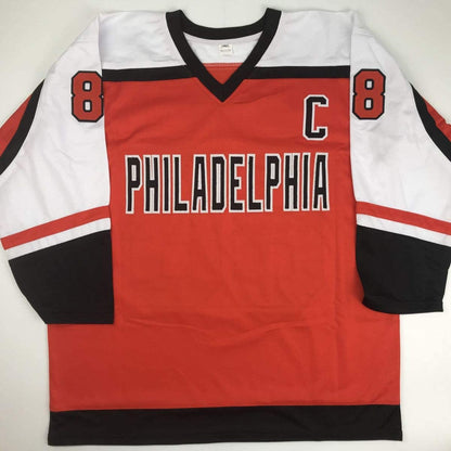 Autographed/Signed Eric Lindros HOF 16 Philadelphia Orange Hockey Jersey JSA COA