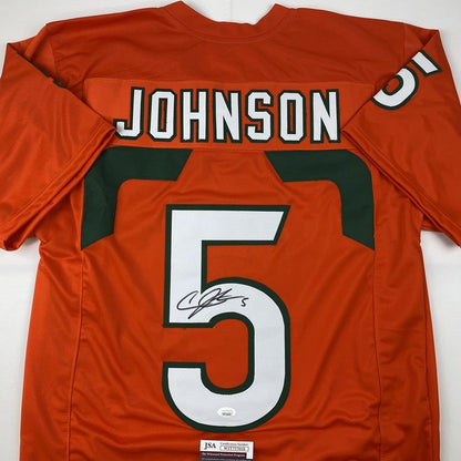 Autographed/Signed Andre Johnson Miami Orange College Football Jersey JSA COA
