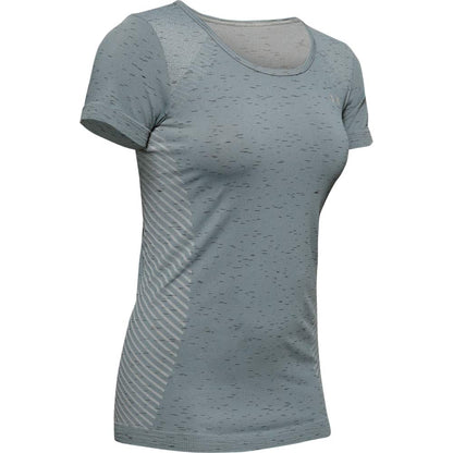 Under Armour Women's Seamless Melange Short Sleeve T-Shirt, Hushed Turquoise (396)/Metallic Silver, X-Large