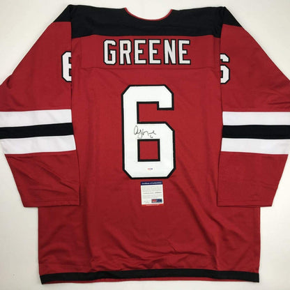 Autographed/Signed Andy Greene New Jersey Red Hockey Jersey PSA/DNA COA