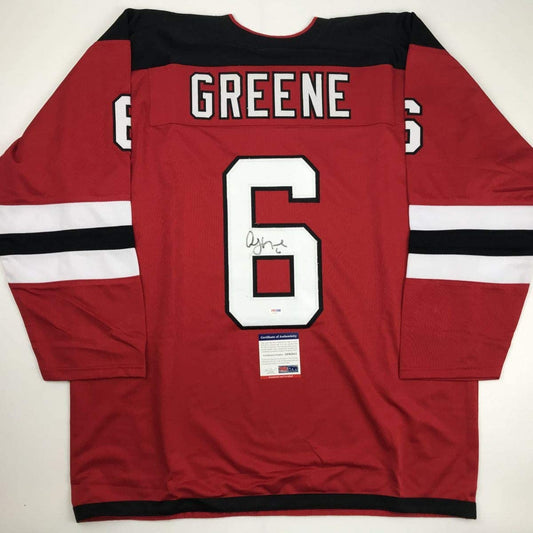 Autographed/Signed Andy Greene New Jersey Red Hockey Jersey PSA/DNA COA