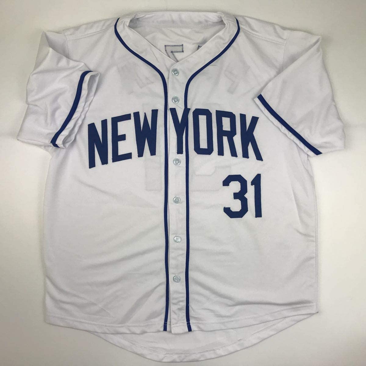 Autographed/Signed Mike Piazza New York NY White Baseball Jersey Beckett BAS COA