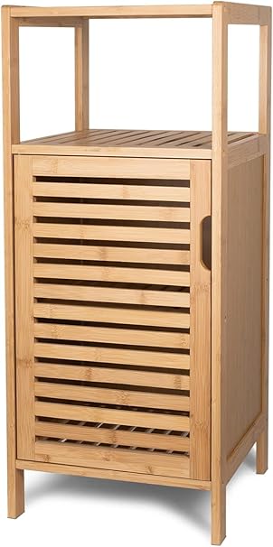 Bathroom Bamboo Storage Cabinet, Freestanding Floor Cabinet with Door and Shelf for Bathroom, Living Room, Bedroom, Hallway, Kitchen