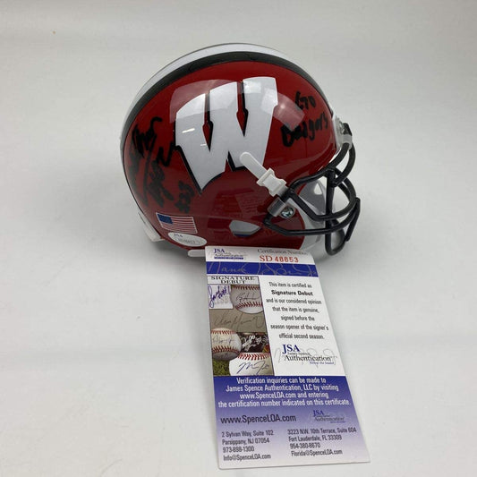 Autographed/Signed Jonathan Taylor Inscribed Go Badgers Wisconsin Red College Football Mini Helmet JSA COA