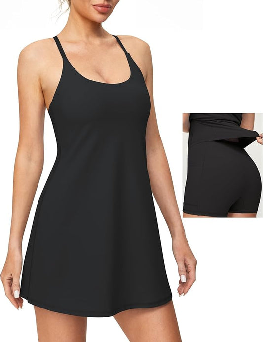 Heathyoga Tennis Dresses for Women with Shorts Underneath and Bra Athletic Dress for Women Dress with Pockets Golf Outfits