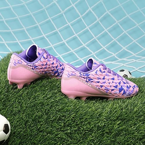 DREAM PAIRS Girls HZ19003K Soccer Football Cleats Shoes Pink Purple Size 1 M US Little Kid