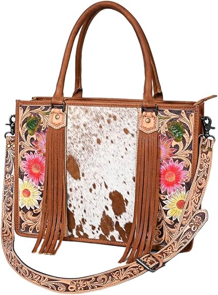 American Darling Briefcase Hand Tooled Saddle Blanket Genuine Leather women bag western handbag purse, Black