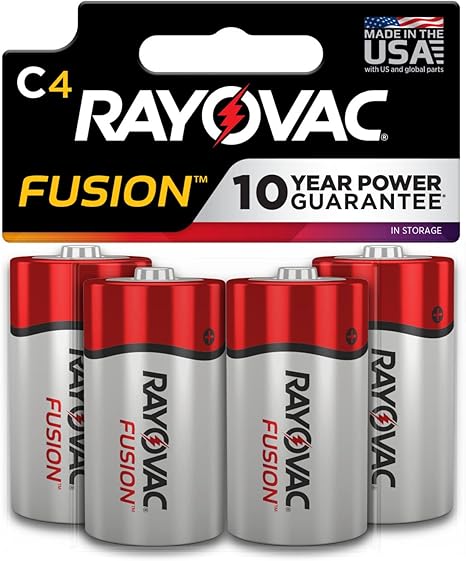 Rayovac Fusion C Batteries, Premium Alkaline C Cell Batteries (4 Battery Count)