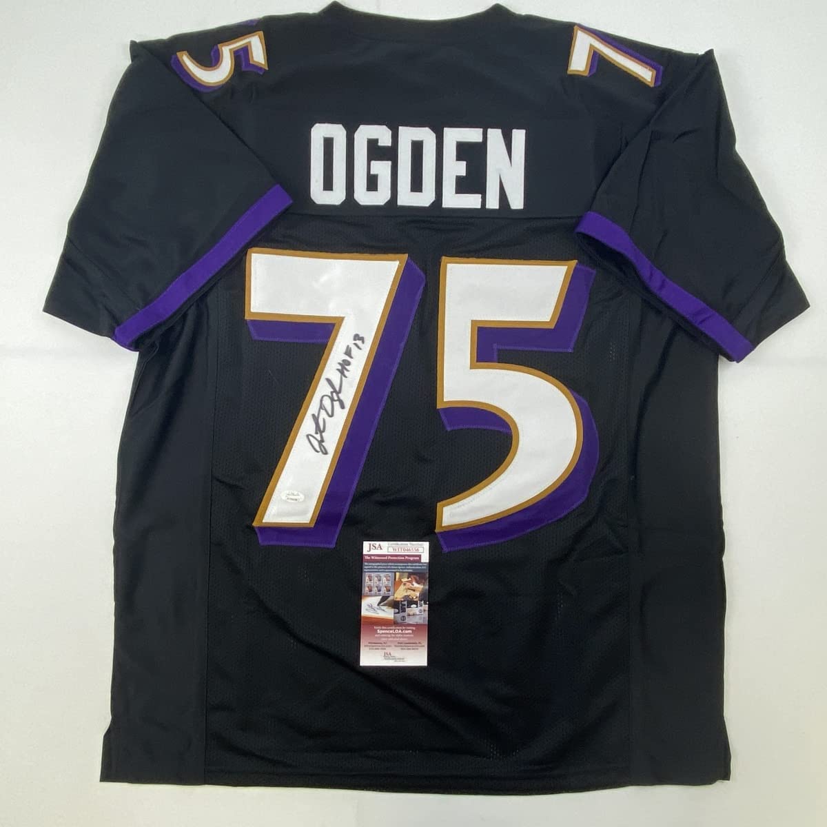 Autographed/Signed Jonathan Ogden HOF 13 Baltimore Black Football Jersey JSA COA