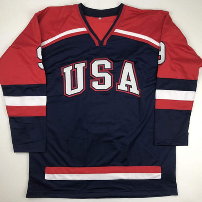 Autographed/Signed Mike Modano HOF 2014 United States USA Blue Hockey Jersey Beckett BAS COA