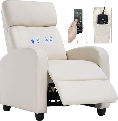 Living Room Chair Home Theater Seating Wingback Recliner Chair with PU Padded Cushion Backrest, Home Theater Seating Single Massage Recliner Sofa for Bedroom Reading Resting