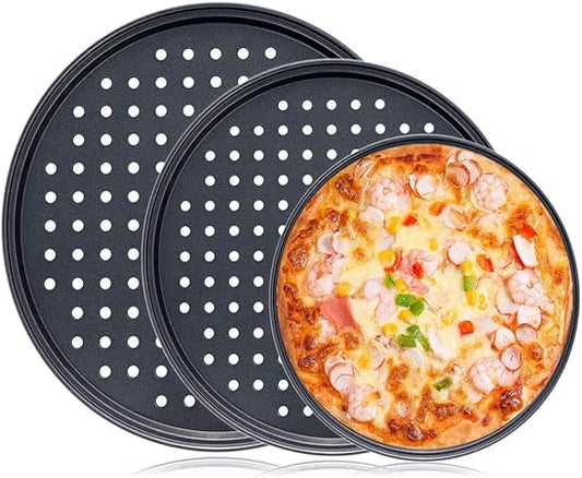 Baking Steel Pizza Pan with Holes, 3 Pcs Round Pizza Pan for Oven 9 Inch 11 Inch 12 Inch Pizza Crisper Nonstick Baking Tray Set for Family Restaurant Home Kitchen