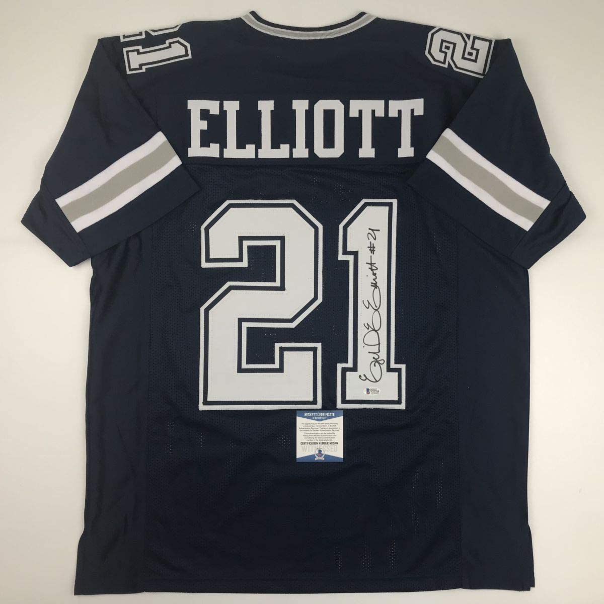 Autographed/Signed Ezekiel Elliott Dallas Dark Blue Football Jersey Beckett BAS COA