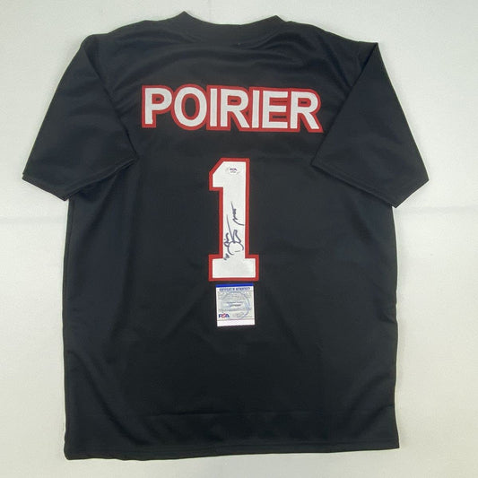 Autographed/Signed Dustin Poirier UFC MMA Black Ultimate Fighting Jersey Shirt PSA/DNA COA